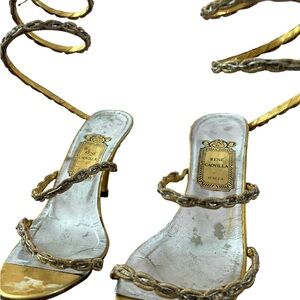 vintage Rene Caovilla Gold Strappy Heels